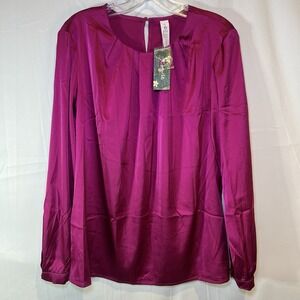 NWT Blooming Jelly Women XL Long Sleeve Fuchsia Dressy Casual Top Shirt Blouse